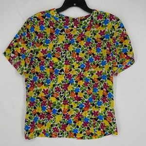 Counterparts Womens Vintage 12 Pullover Blouse Bright Multi Floral Short Sleeves